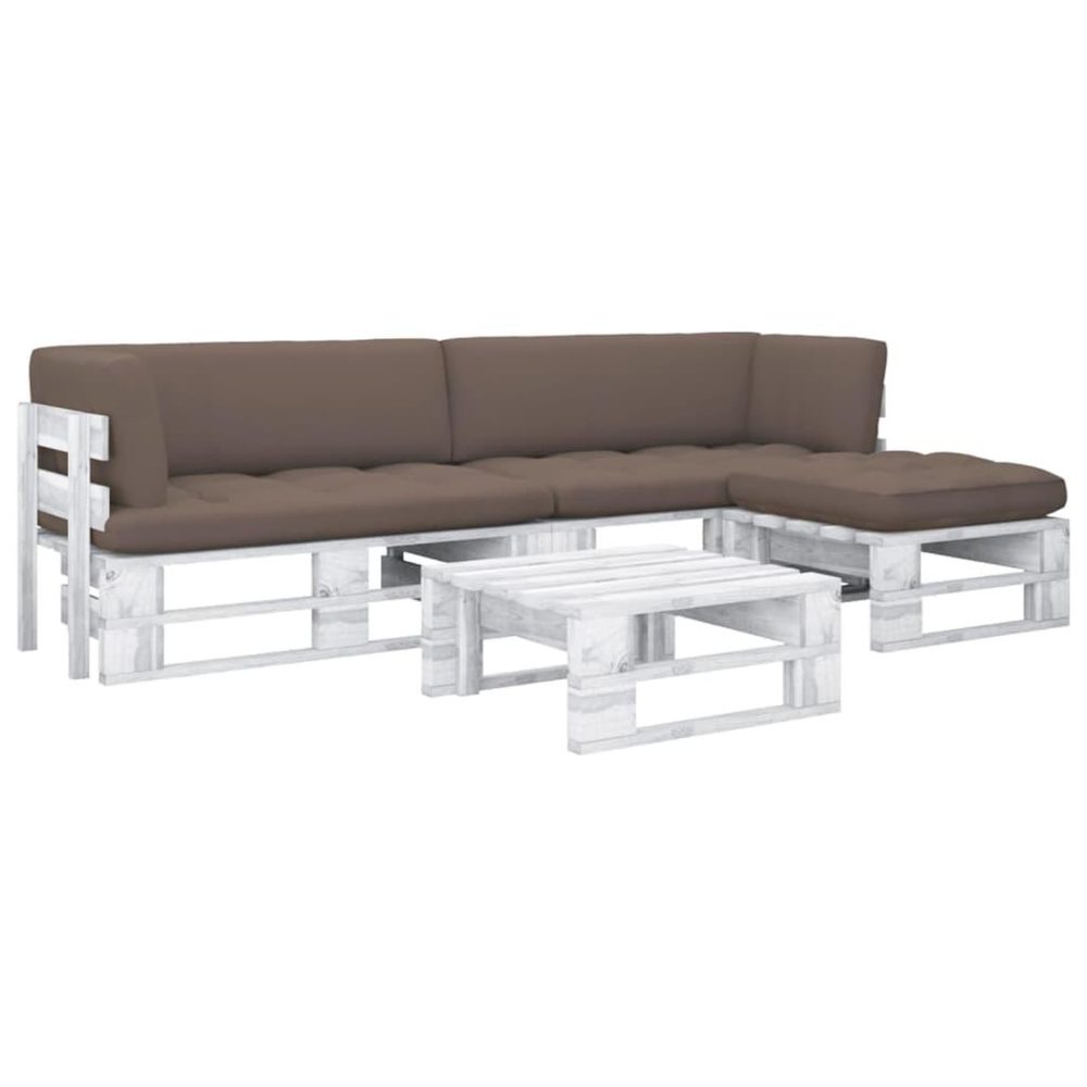 VIDAXL Salon de jardin palette 4 pcs et coussins Pin impregne de blanc