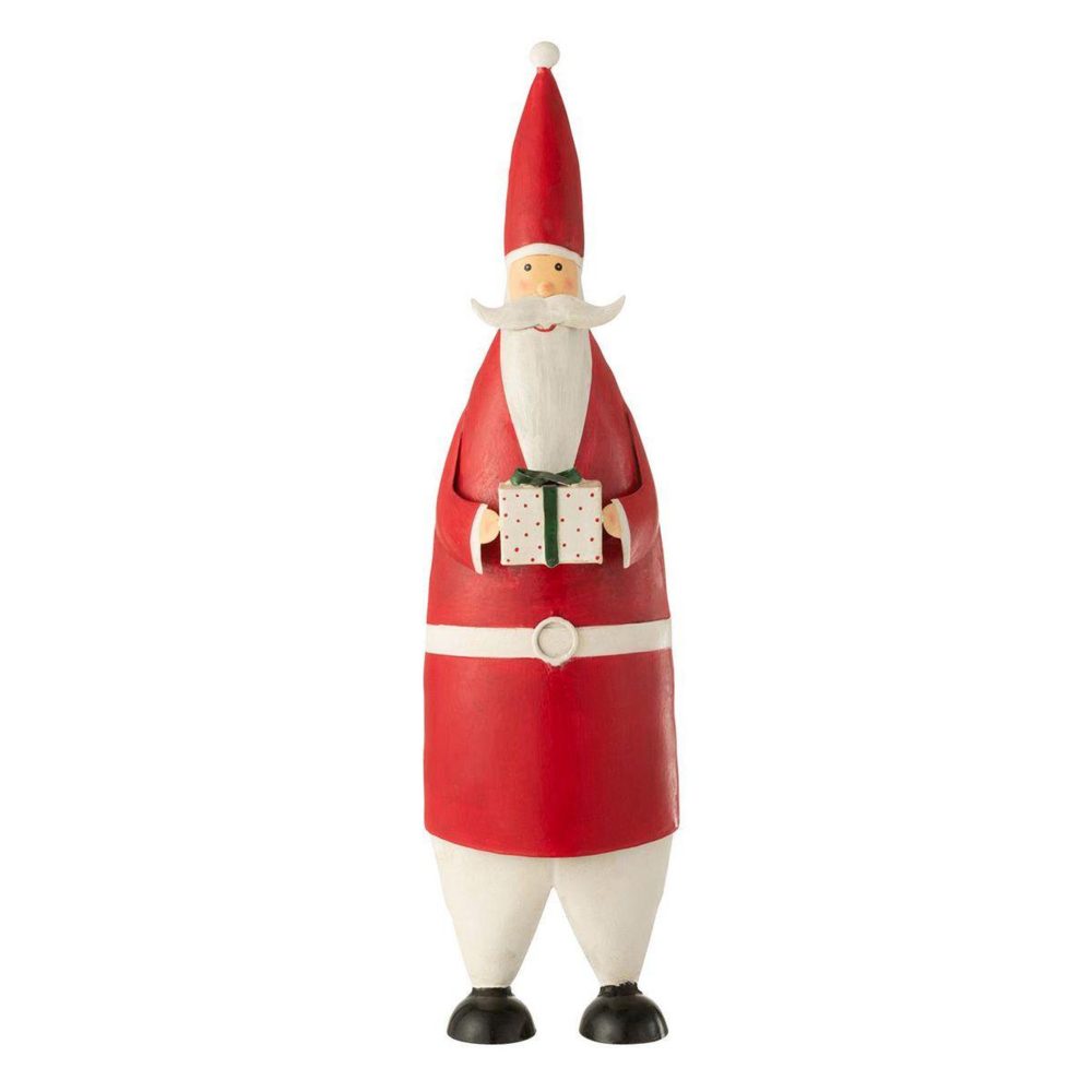 J-LINE Statue déco père noël cadeau 61cm rouge