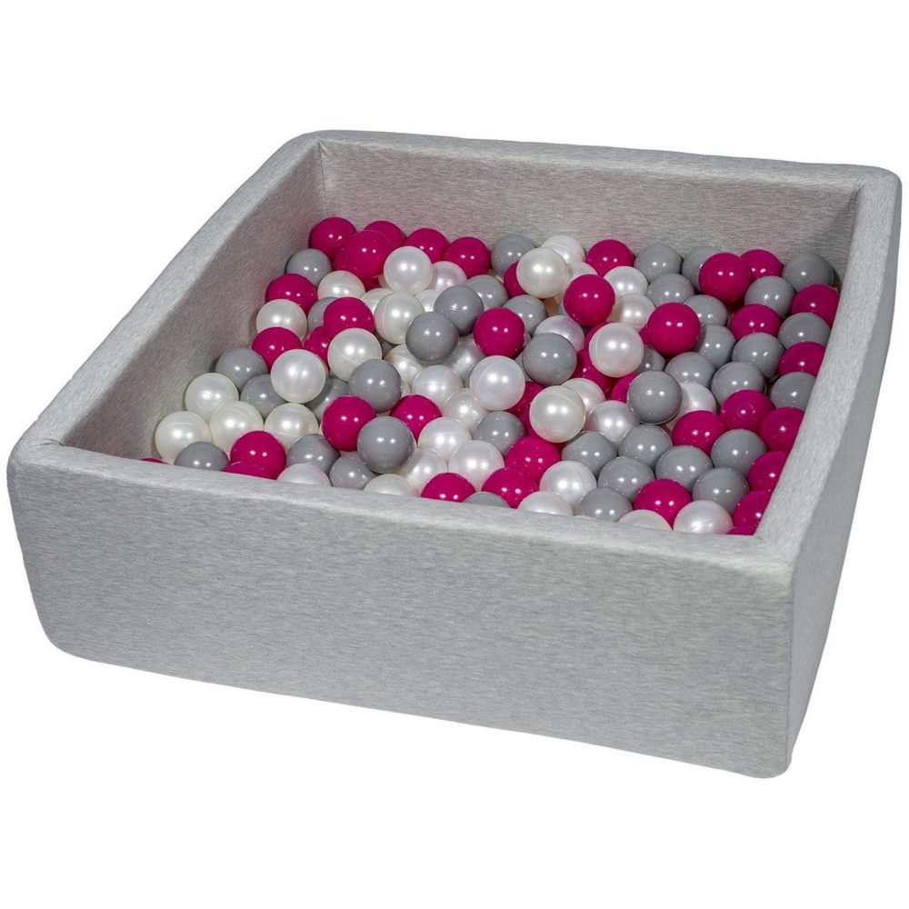 VELINDA Piscine à balles pour enfant, 90x90 cm, aire de jeu + 200 balles perle, rose, gris