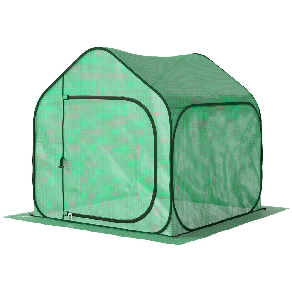 OUTSUNNY Mini serre de jardin pop up - porte zippée - dim. 150 x 148 x 148 cm - acier pe vert