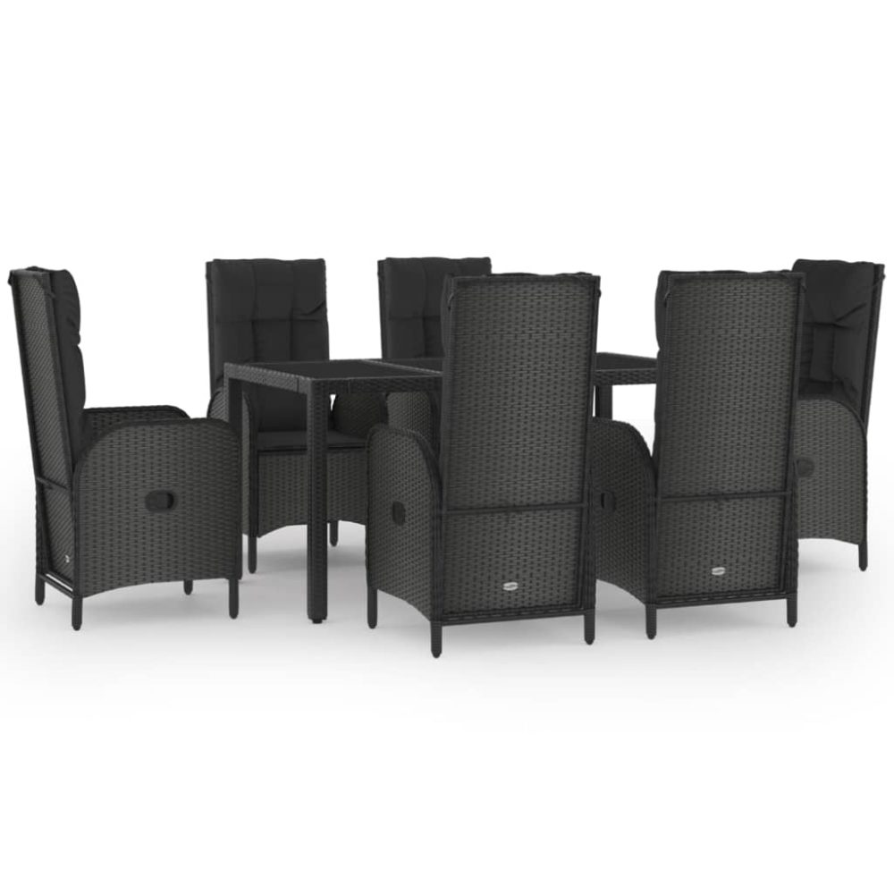 vidaXL Ensemble à manger jardin et coussins 7 pcs Noir et gris Rotin