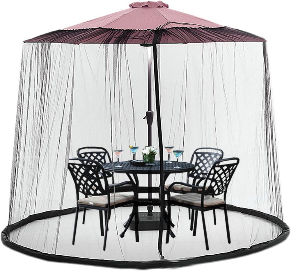 Parasol moustiquaire 250-300 cm avec base remplissable pour tente de jardin plage, noir