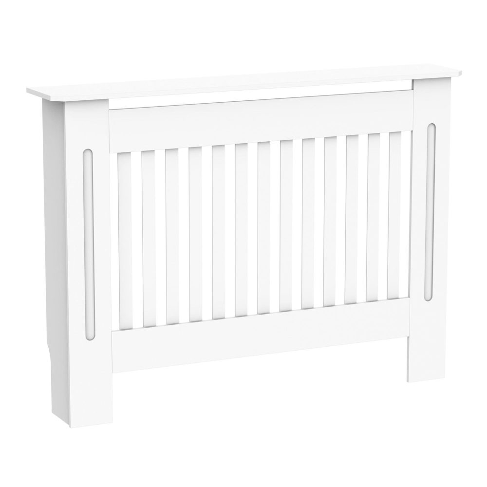 HOMCOM Cache-radiateur design panneau cabinet 112L x 19l x 81H cm MDF blanc