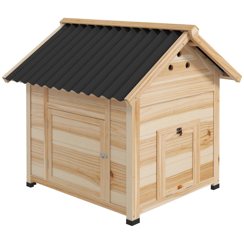 PAWHUT Nichoir canard design cottage toit ouvrant 2 portes verrouillables bois cèdre PVC noir