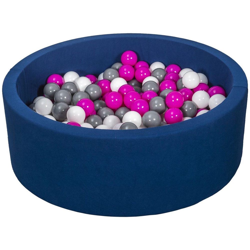 VELINDA Piscine à balles aire de jeu + 200 balles bleu marine blanc,rose,gris